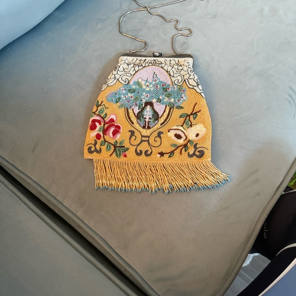 Embroidered and beaded Floral Fringe Bag